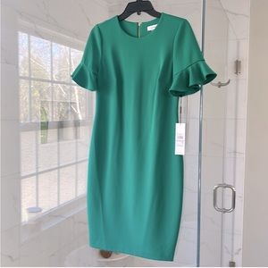 Calvin Klein NWT green dress with flutter sleeves.